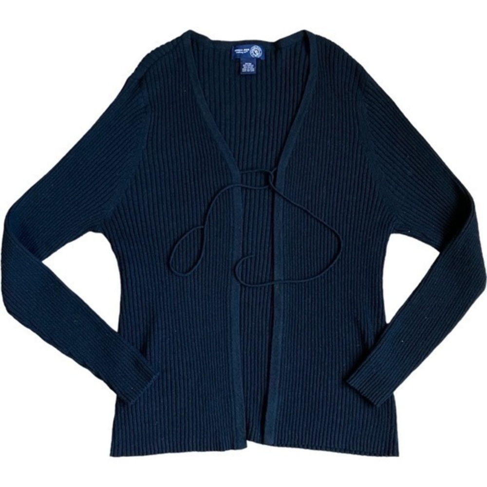 Venezia Jeans  size 14/16 black ribbed cardigan, warm, ties at top
